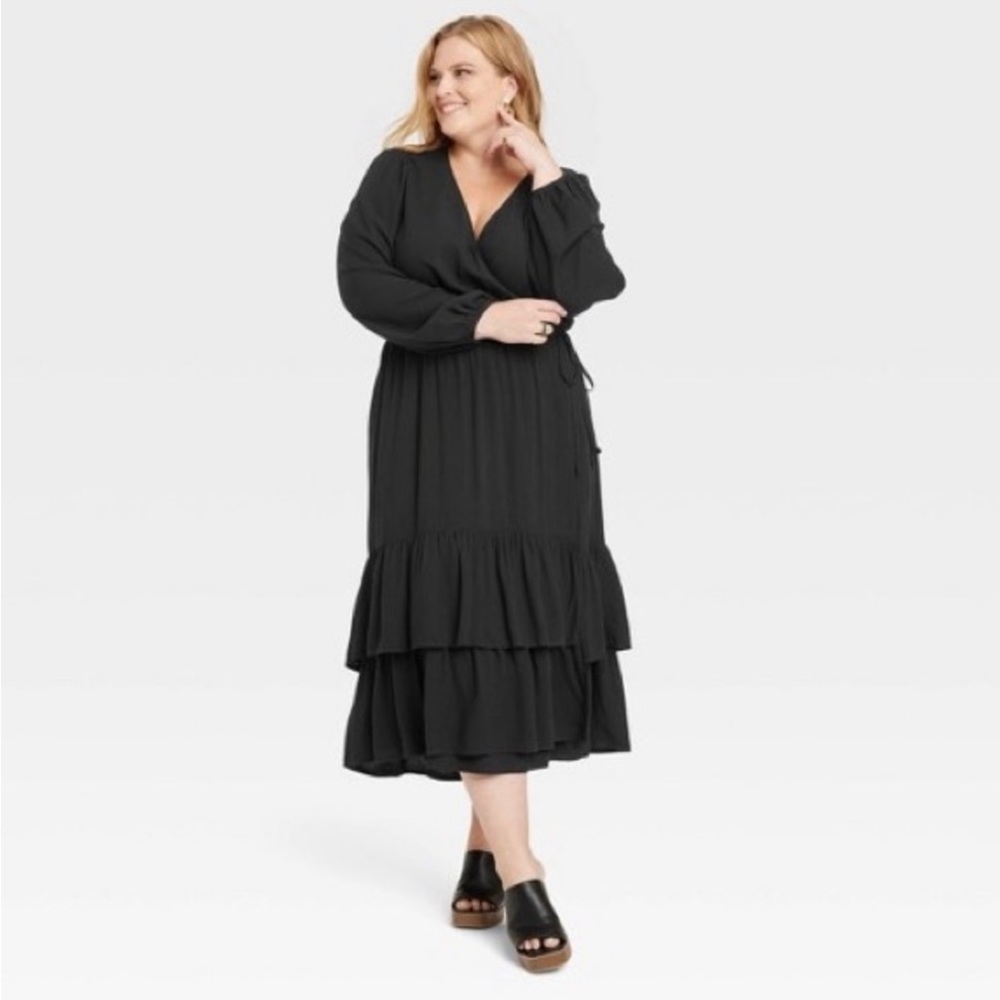 Knox Rose Black Midi Tiered Dress 2x Plus Size
